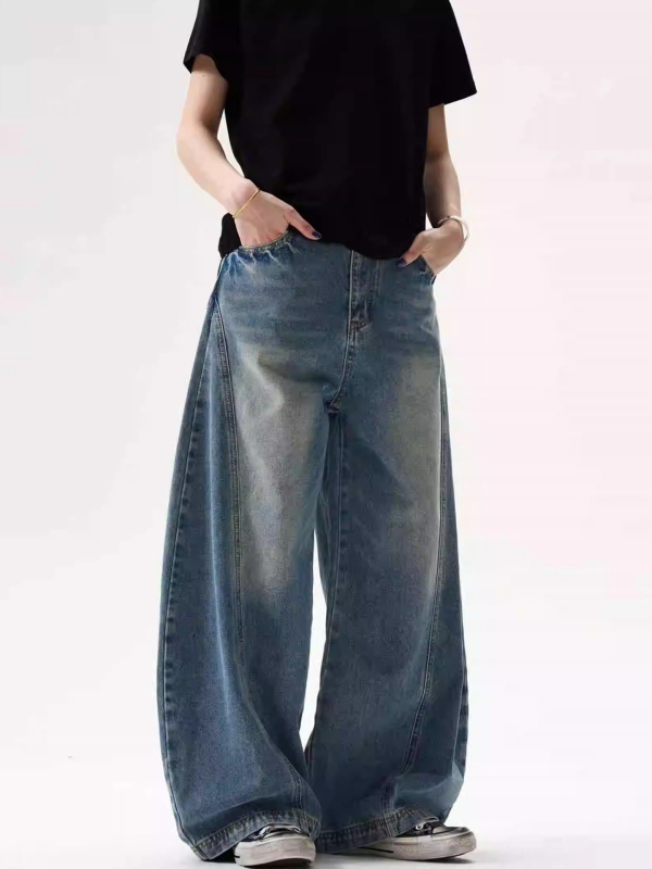 Ανδρικά τζιν σε ρετρό στυλ, χαλαρή εφαρμογή, μεσαία μέση, φερμουάρ, καουμπόι ντένιμ 65% βαμβάκι