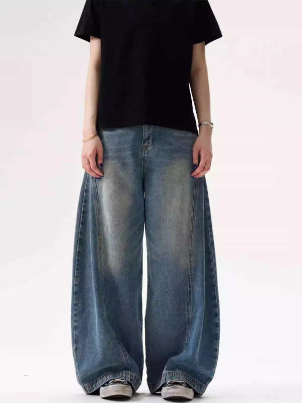 Ανδρικά τζιν σε ρετρό στυλ, χαλαρή εφαρμογή, μεσαία μέση, φερμουάρ, καουμπόι ντένιμ 65% βαμβάκι