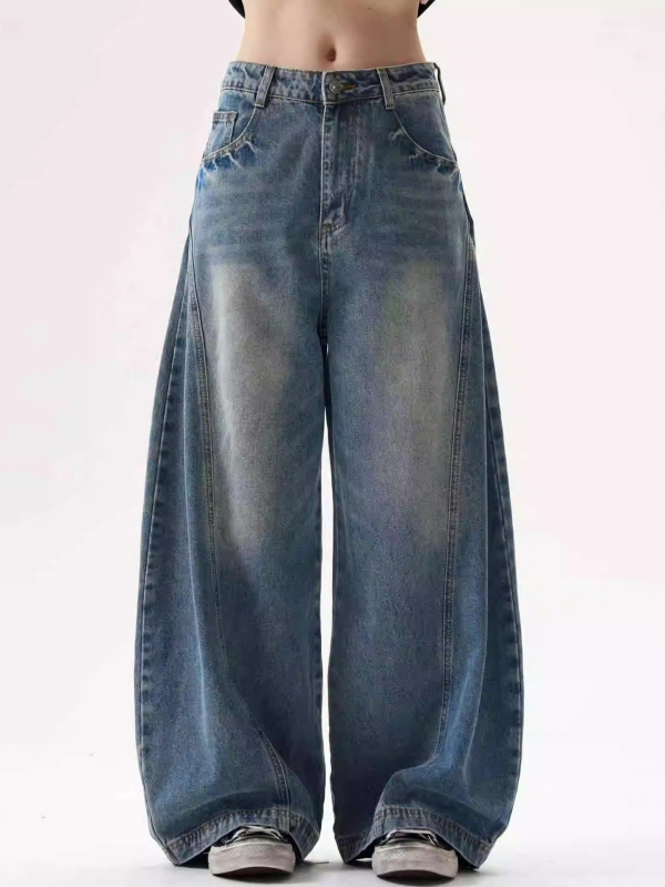 Ανδρικά τζιν σε ρετρό στυλ, χαλαρή εφαρμογή, μεσαία μέση, φερμουάρ, καουμπόι ντένιμ 65% βαμβάκι