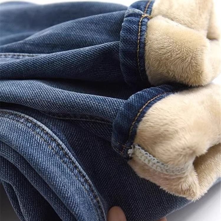 Ženske traperice s flis podstavom, visokim strukom, elastične, tople, prilagođene krušnoj figuri