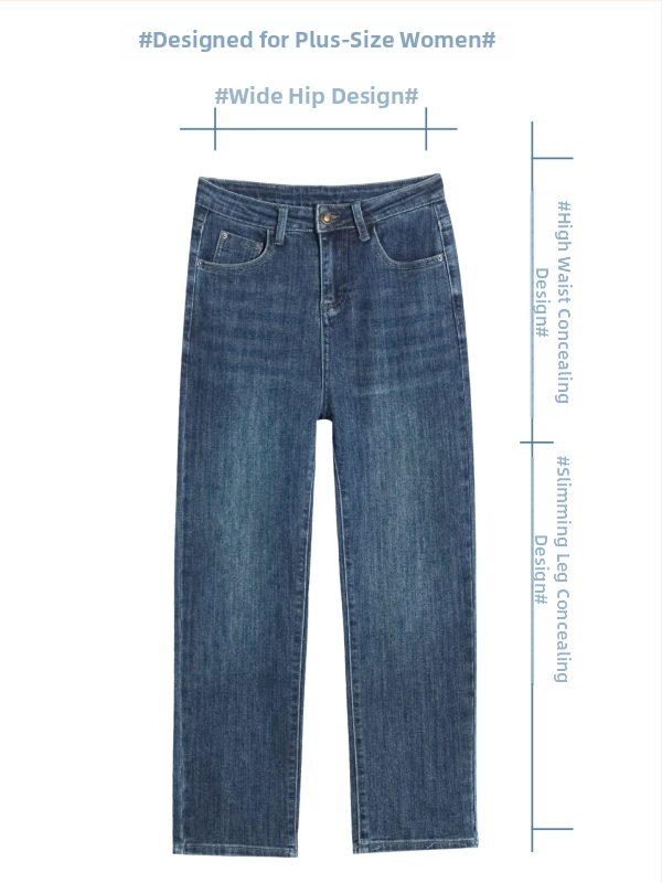 Dámske nohavice s vysokým pásom, rovný strih, elastické denim, skrátená dĺžka