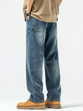 Τζιν | High Street ίσια γραμμή, χαλαρή εφαρμογή, μεσαίας μέσης, φερμουάρ, 93,5% βαμβάκι ντένιμ