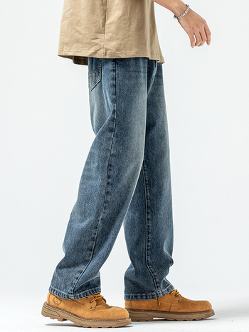 Τζιν | High Street ίσια γραμμή, χαλαρή εφαρμογή, μεσαίας μέσης, φερμουάρ, 93,5% βαμβάκι ντένιμ