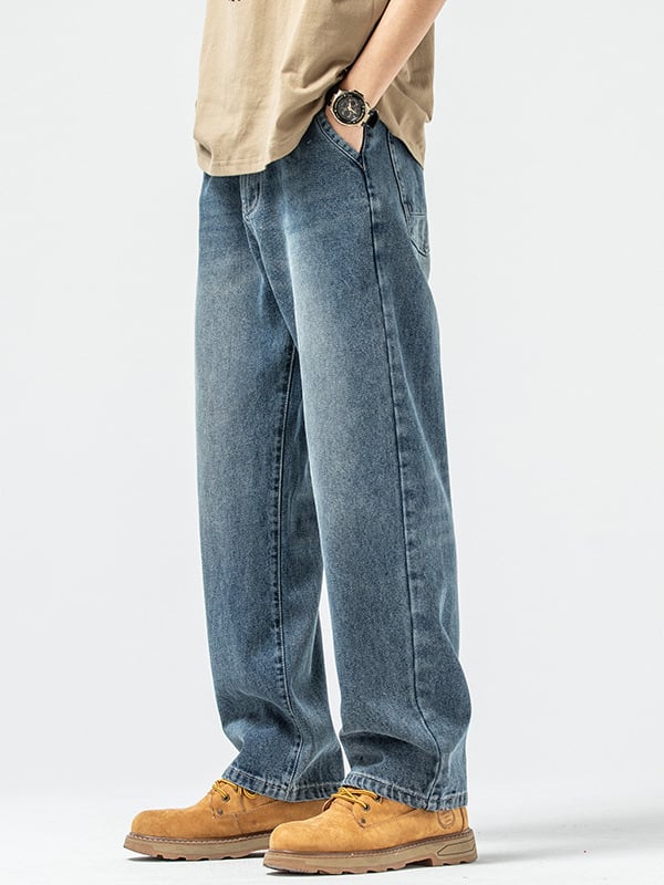 Τζιν | High Street ίσια γραμμή, χαλαρή εφαρμογή, μεσαίας μέσης, φερμουάρ, 93,5% βαμβάκι ντένιμ