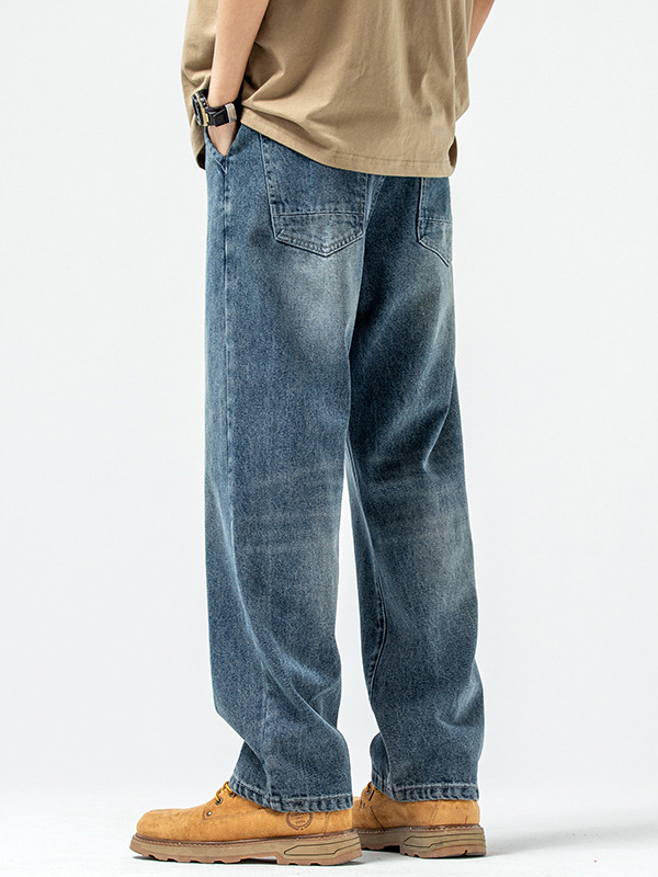 Τζιν | High Street ίσια γραμμή, χαλαρή εφαρμογή, μεσαίας μέσης, φερμουάρ, 93,5% βαμβάκι ντένιμ