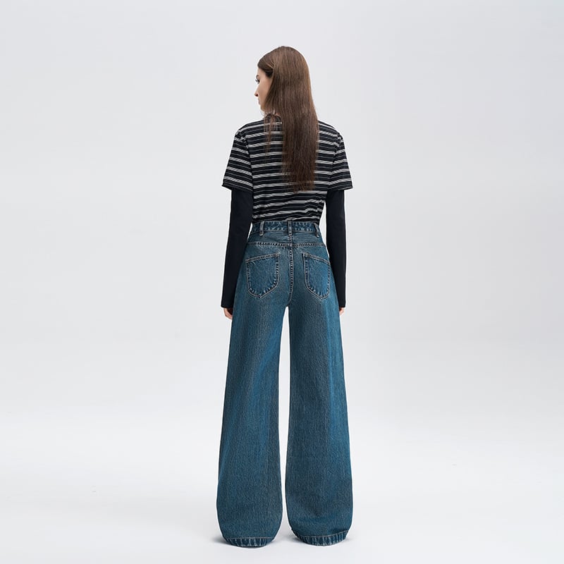 Dámske džínsy z denimu s velúrovou podšívkou, hrubší denim, zips uzáver, voľný pás, elegantný mestský štýl