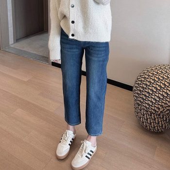 Дънки харем-права кройка, висока талия, къс модел деним с еластан