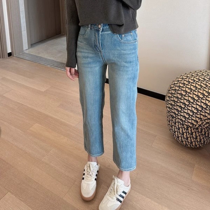 Дънки харем-права кройка, висока талия, къс модел деним с еластан