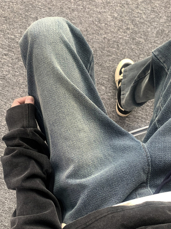 Τζιν με μοτίβο αστεριών, απαλό ντένιμ, χαλαρή γραμμή, ευθύ παντελόνι, μεσαία μέση