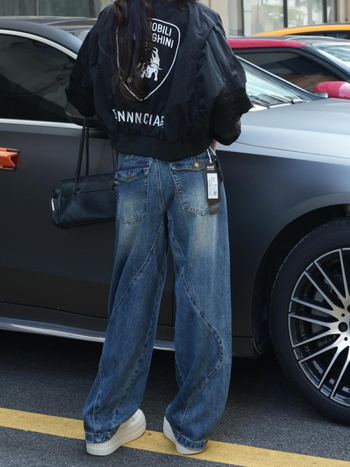 Yi Enfan žene traperice od denima, visokim strukom, ravne nogavice, pamuk-poliester denim, jesen 2025