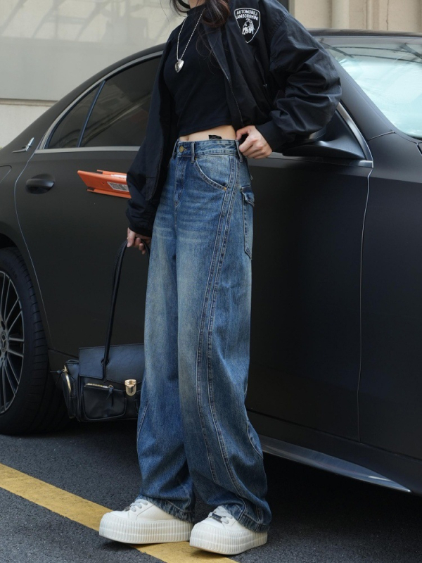 Yi Enfan žene traperice od denima, visokim strukom, ravne nogavice, pamuk-poliester denim, jesen 2025