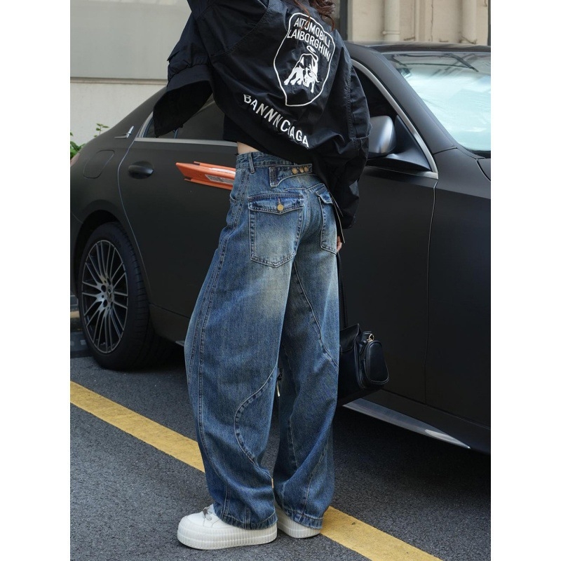 Yi Enfan žene traperice od denima, visokim strukom, ravne nogavice, pamuk-poliester denim, jesen 2025