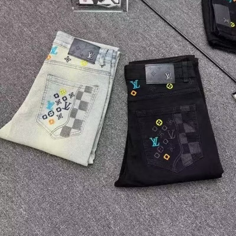 Ανδρικά τζιν με κέντημα, ίσια γραμμή, μεσαίας μέσης, κλείσιμο με κορδόνι, παχύ ύφασμα πολυεστέρα