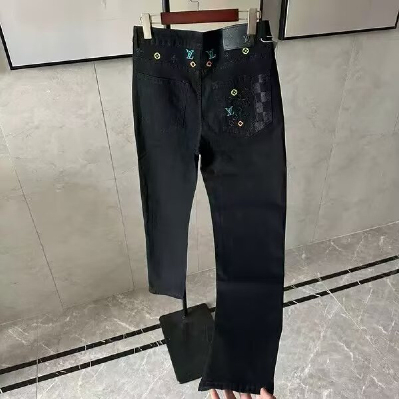 Ανδρικά τζιν με κέντημα, ίσια γραμμή, μεσαίας μέσης, κλείσιμο με κορδόνι, παχύ ύφασμα πολυεστέρα