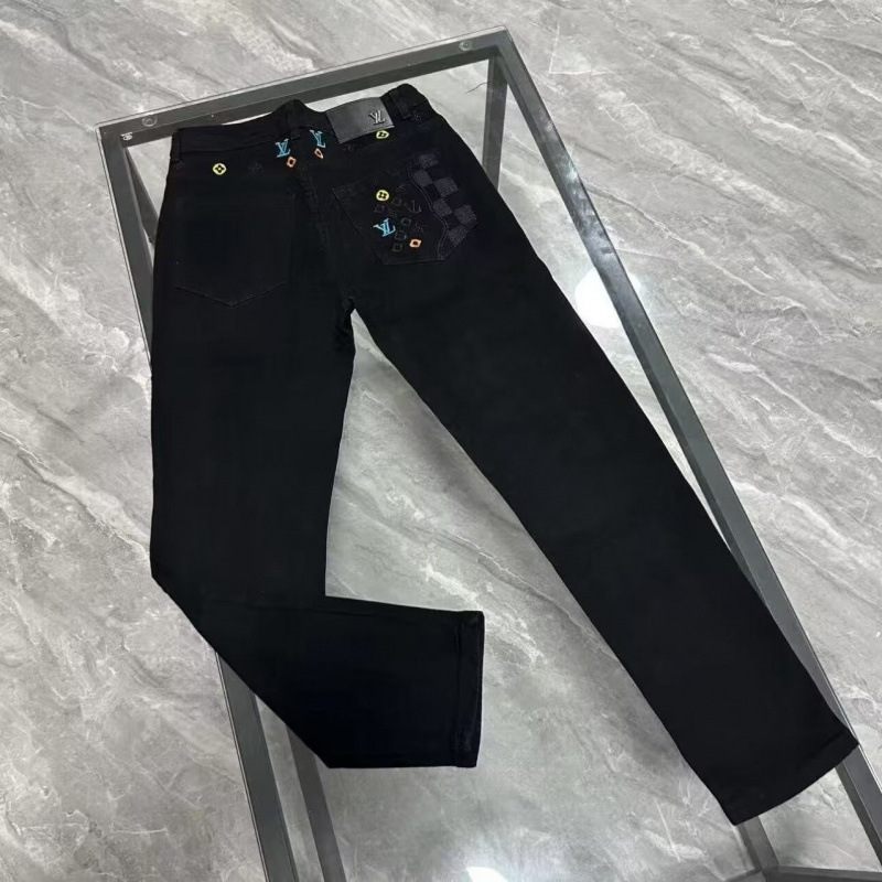 Ανδρικά τζιν με κέντημα, ίσια γραμμή, μεσαίας μέσης, κλείσιμο με κορδόνι, παχύ ύφασμα πολυεστέρα