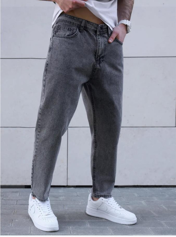 Ανδρικά τζιν, φαρδιά γραμμή, μέση μεσαίου ύψους, βαμβάκι 98%, πλυμένα με άμμο