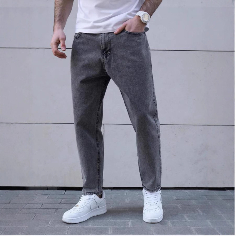 Ανδρικά τζιν, φαρδιά γραμμή, μέση μεσαίου ύψους, βαμβάκι 98%, πλυμένα με άμμο