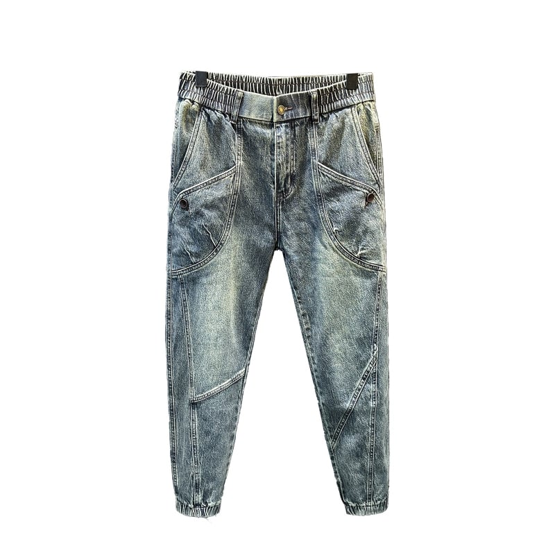 Ανδρικά τζιν από βαμβακερό ντένιμ, tapered fit, πλυμένα, μεσαία μέση, φερμουάρ