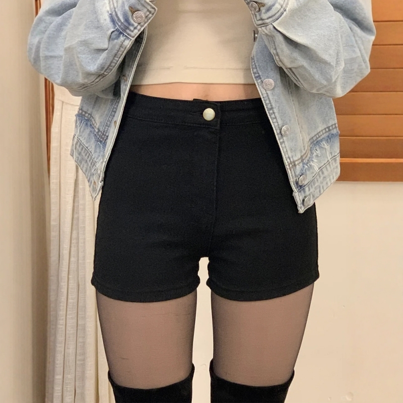 Ženske denim šortse, visok pojas, zatvarač, retro dizajn, široka silueta.