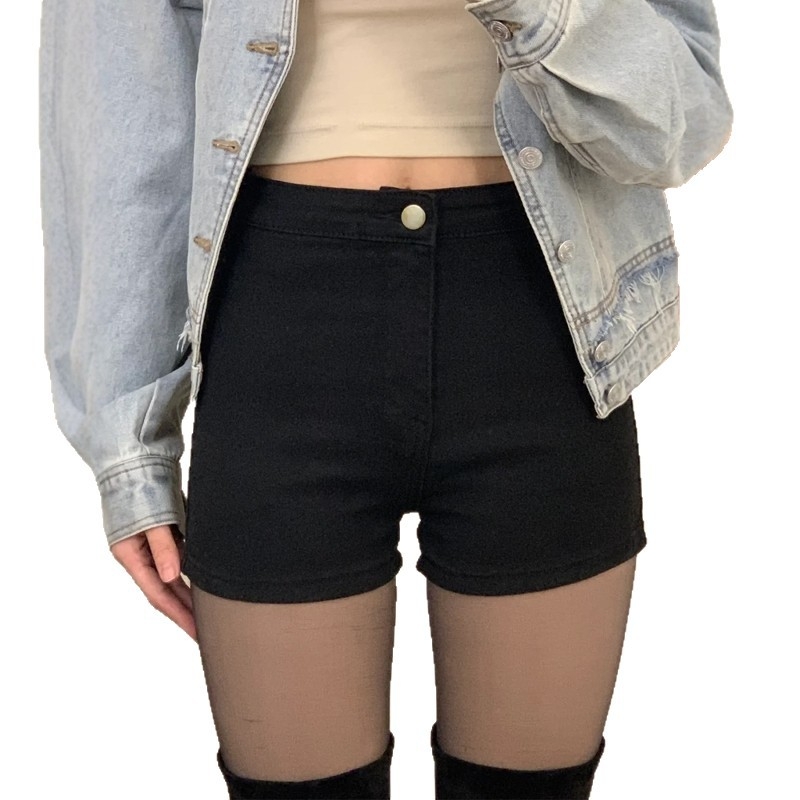 Ženske denim šortse, visok pojas, zatvarač, retro dizajn, široka silueta.