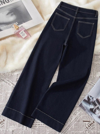 Dámske džínsy s vysokým pásom, širokým strihom, fleecovou podšívkou, denim bavlna, jar 2025 (Materiál: denim bavlna; Pás: vysoký; Strih: široký; Podšívka: fleec; Sezóna: jar 2025)