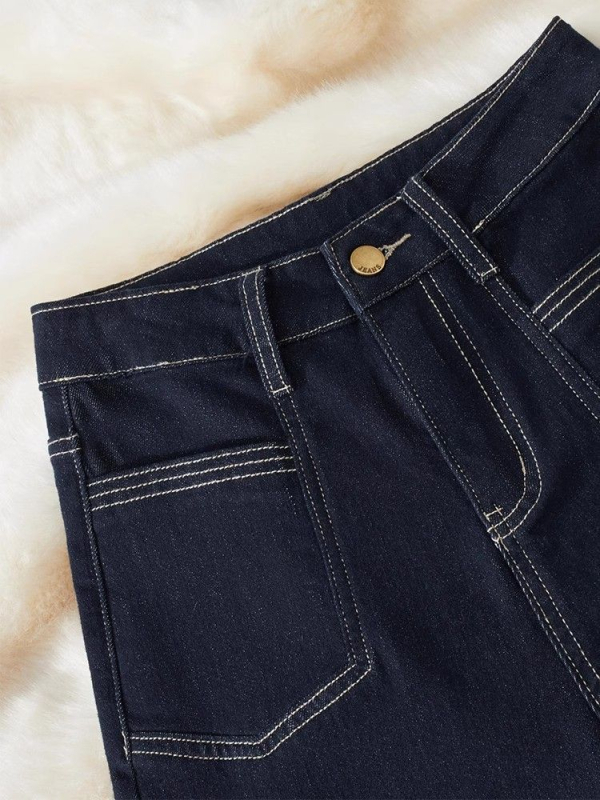 Dámske džínsy s vysokým pásom, širokým strihom, fleecovou podšívkou, denim bavlna, jar 2025 (Materiál: denim bavlna; Pás: vysoký; Strih: široký; Podšívka: fleec; Sezóna: jar 2025)