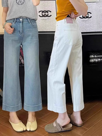 Ženske traperice ravnog kroja, visokim strukom, skraćena duljina, mješavina pamuka i poliestera, lagana tkanina