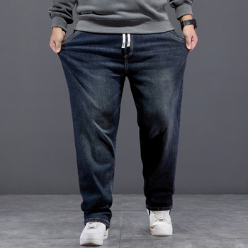 Ανδρικά τζιν με ελαστική μέση και κορδόνι, υψηλή ελαστικότητα, ίσια γραμμή, φαρδιά εφαρμογή για τον χειμώνα