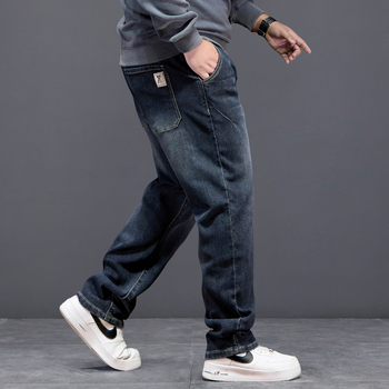 Ανδρικά τζιν με ελαστική μέση και κορδόνι, υψηλή ελαστικότητα, ίσια γραμμή, φαρδιά εφαρμογή για τον χειμώνα