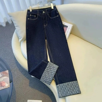 Traperice od denima cropped ravnog kroja s otiskom na rubu, visokim strukom, duljina 9/10, ljeto 2025