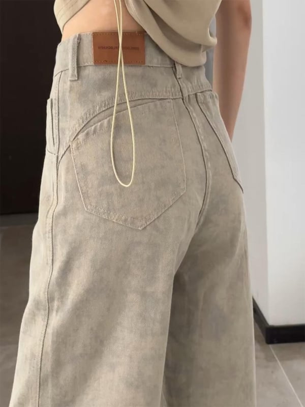 Φαρδιά τζιν παντελόνια με ψηλή μέση, μεσαίο μήκος, σχέδιο tie-dye