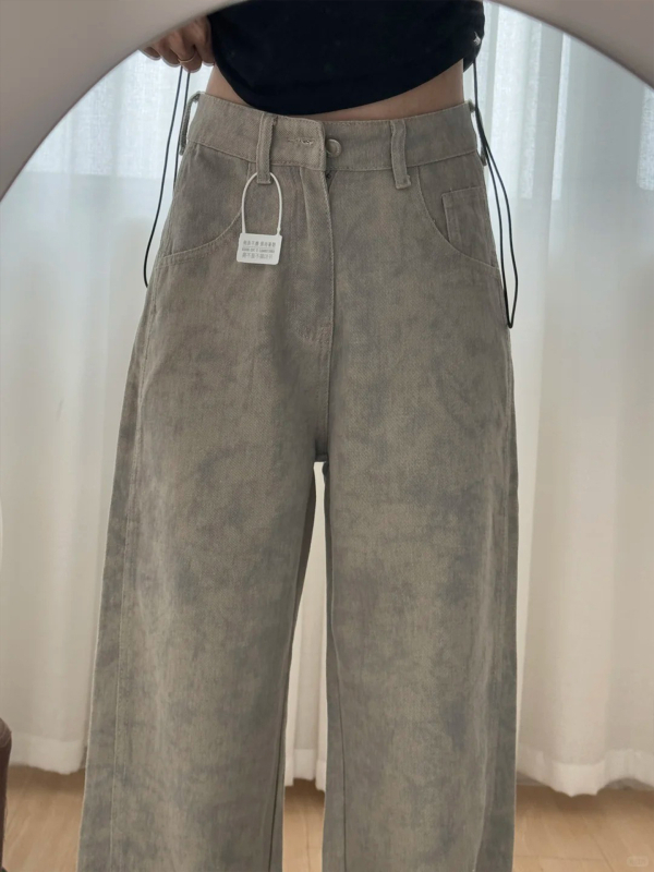 Φαρδιά τζιν παντελόνια με ψηλή μέση, μεσαίο μήκος, σχέδιο tie-dye