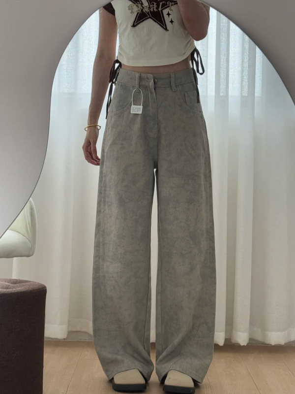 Φαρδιά τζιν παντελόνια με ψηλή μέση, μεσαίο μήκος, σχέδιο tie-dye