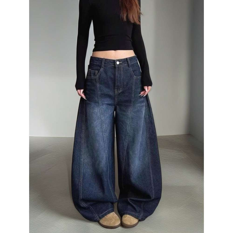 Τζίν με υψηλή μέση, ίσια γραμμή, καουμπόικο ύφασμα, 60% βαμβάκι, σχέδιο εμπνευσμένο από ματσέτα