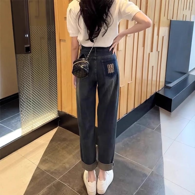 Дамски дънкови панталони Харем стил, висока талия, къс крак, средно тежък плат, полиестер 50-70% / памук ≤30%