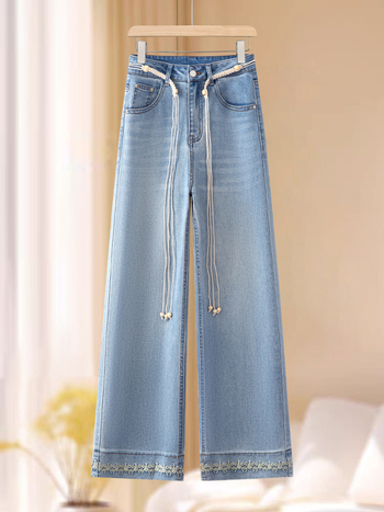 Džins hlače s visokim strukom, cropped širokih nogavica, mikroelastične, ljeto 2025