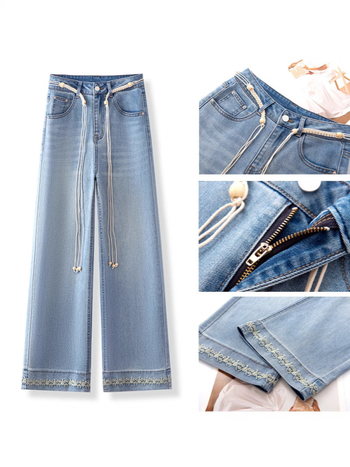 Džins hlače s visokim strukom, cropped širokih nogavica, mikroelastične, ljeto 2025