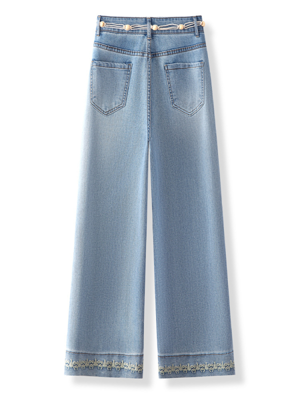 Džins hlače s visokim strukom, cropped širokih nogavica, mikroelastične, ljeto 2025