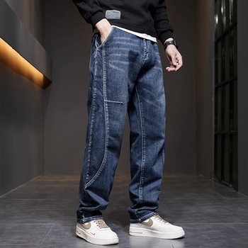 Muške traperice ravnog kroja, srednji pojas, zip, tanak poliester, panel dizajn, mladenački stil, proljeće 2025