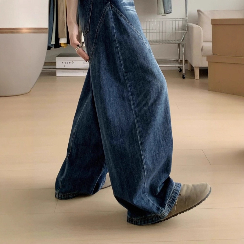 Traperice s širokim nogama, visokim strukom, denim, 70–80% pamuk i do 30% elastan, pranje pijeskom