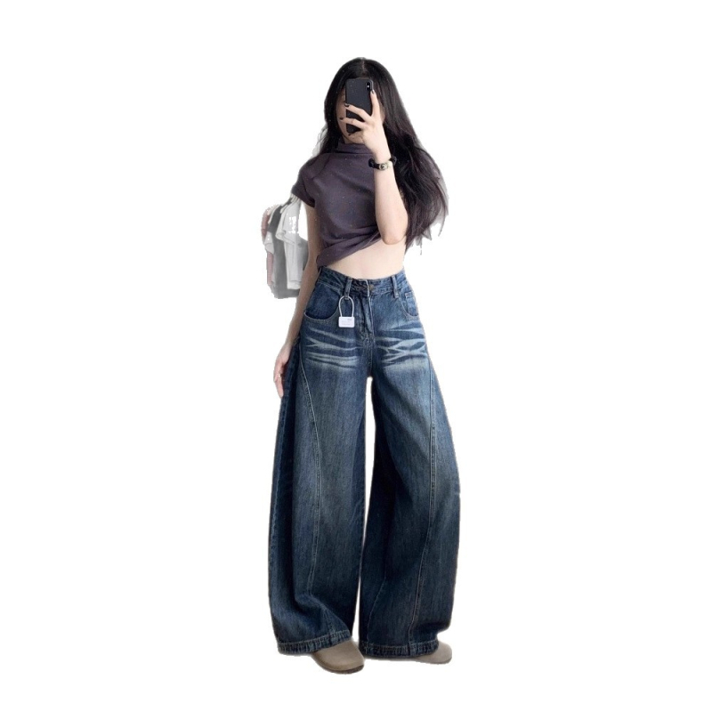 Traperice s širokim nogama, visokim strukom, denim, 70–80% pamuk i do 30% elastan, pranje pijeskom