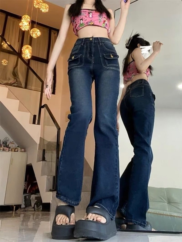 Traperice - Visoki struk, široke nogavice, visoka elastičnost, denim materijal, srednja duljina