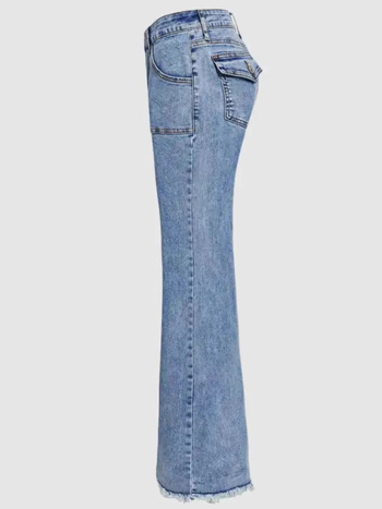 Traperice s visokim strukom, slobodan široki kroj; denim s udjelom pamuka i poliestera, mikro rastezljivost; casual japansko-korejski stil