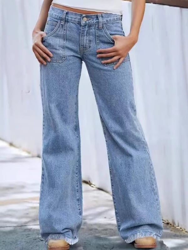 Traperice s visokim strukom, slobodan široki kroj; denim s udjelom pamuka i poliestera, mikro rastezljivost; casual japansko-korejski stil