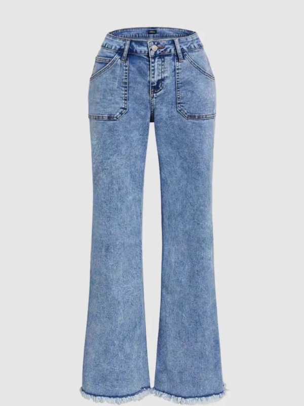 Traperice s visokim strukom, slobodan široki kroj; denim s udjelom pamuka i poliestera, mikro rastezljivost; casual japansko-korejski stil