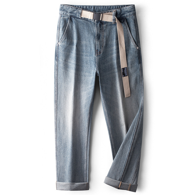 Ανδρικά τζιν με χαλαρή ευθεία γραμμή, μεσαία μέση, φερμουάρ, 90% βαμβάκι, πλυμένος φινίρισμα