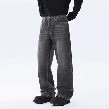 Αντρικά τζιν ρετρό με ίσια γραμμή, μεσαία μέση, βαμβακερό ντένιμ