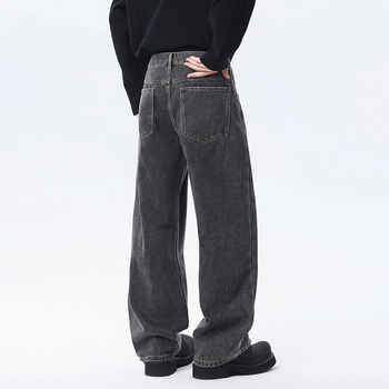 Αντρικά τζιν ρετρό με ίσια γραμμή, μεσαία μέση, βαμβακερό ντένιμ