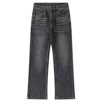 Αντρικά τζιν ρετρό με ίσια γραμμή, μεσαία μέση, βαμβακερό ντένιμ