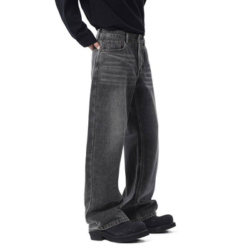 Αντρικά τζιν ρετρό με ίσια γραμμή, μεσαία μέση, βαμβακερό ντένιμ